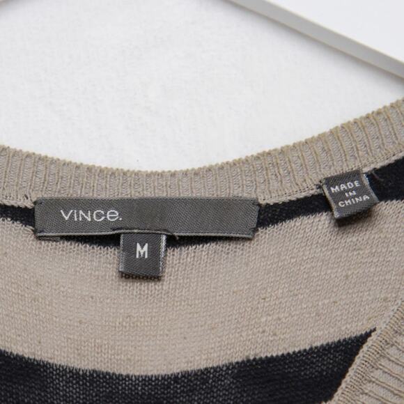 VINCE Sweater Knit Racerback Maxi Dress Striped Cotton Black Taupe Sz M - Picture 6 of 7